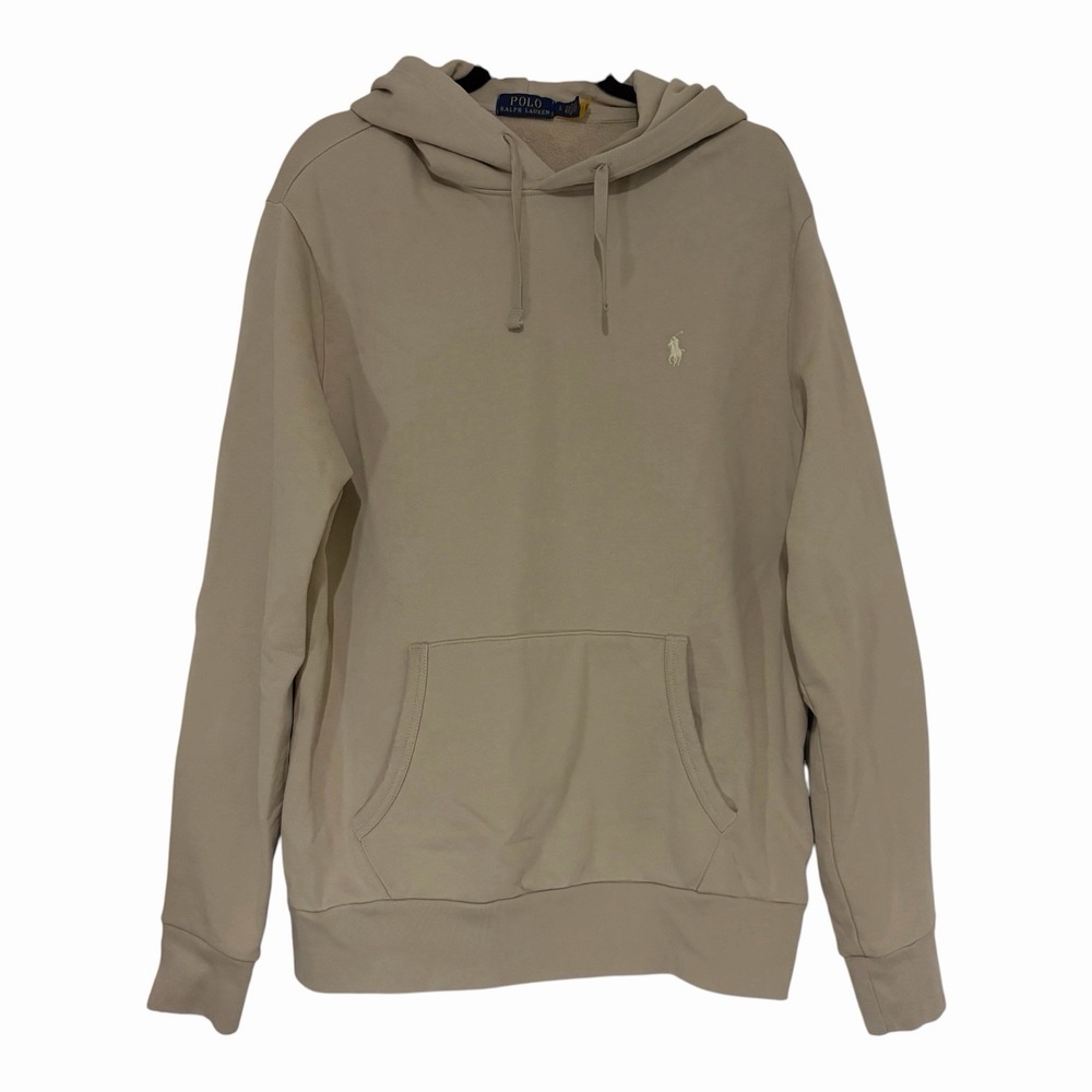 Polo Ralph Lauren Double Knit Hoodie Sweatshirt Pony Logo Cream Beige Sz Large